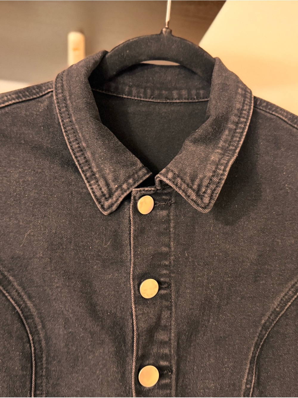 Black Short-Sleeve Denim Jumpsuit - Picture 2 of 8